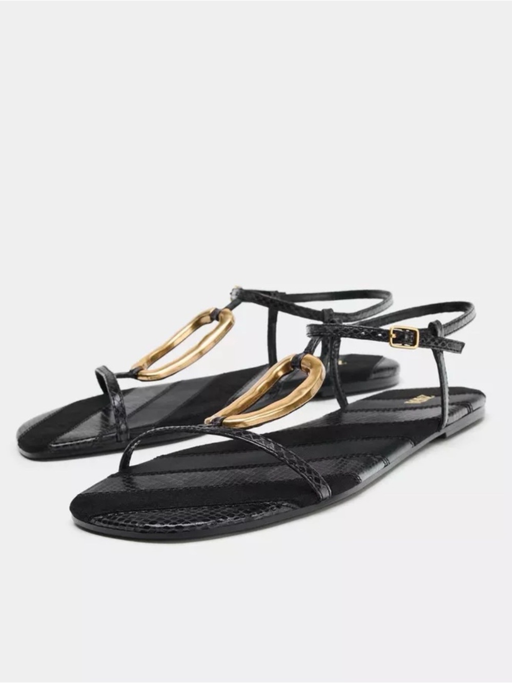 Zara Black Sandal with Gold Applique